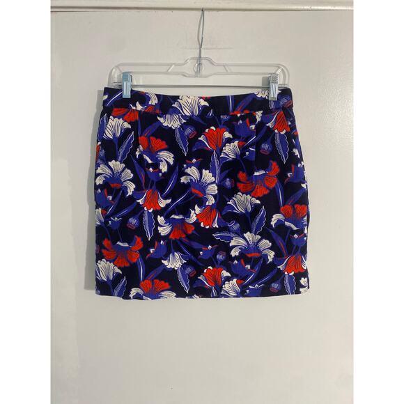 J Crew mini skirt women’s size 6 navy floral textured cotton lined preppy office - Picture 1 of 6